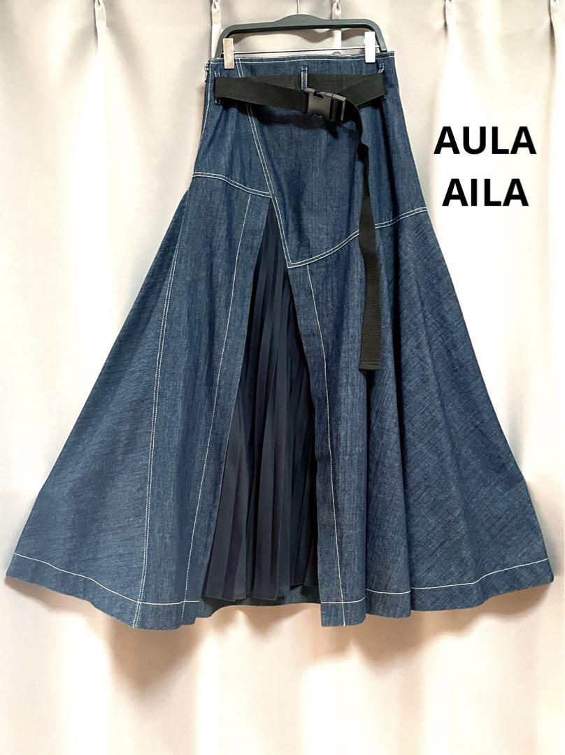 AULA AILA リメイク変形フレアロングデニムスカート 個性的 プリーツ