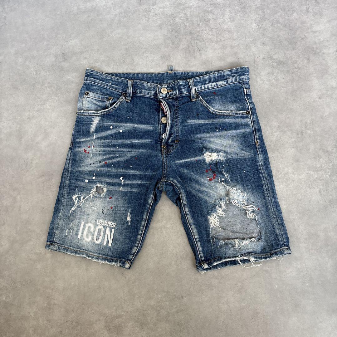 ディースクエアード　孔雀刺繍ダメージジーンズ48 デニムパンツ ☆DSQUARED2 ディースクエアード 刺繍 ダメージ デニム ショート