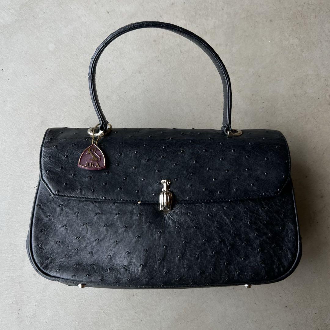 l*u様 JRAオーストリッチ黒 ハンドバッグ OSTRICH - 美品 オーストリッチ OSTRICH JRA バッグ