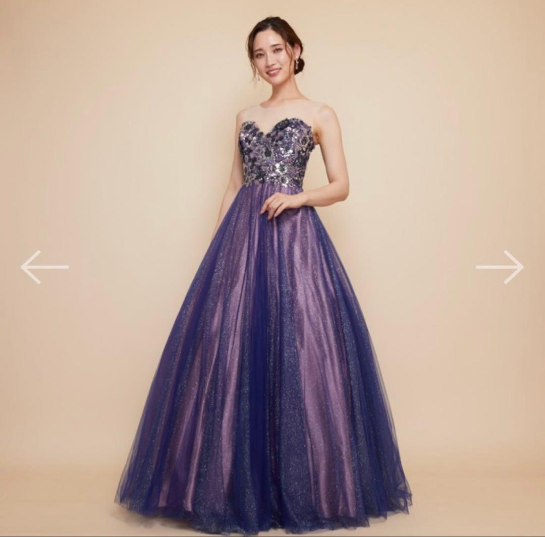 ANNABELLE シアーカバーリングラメチュールネイビーローズドレス