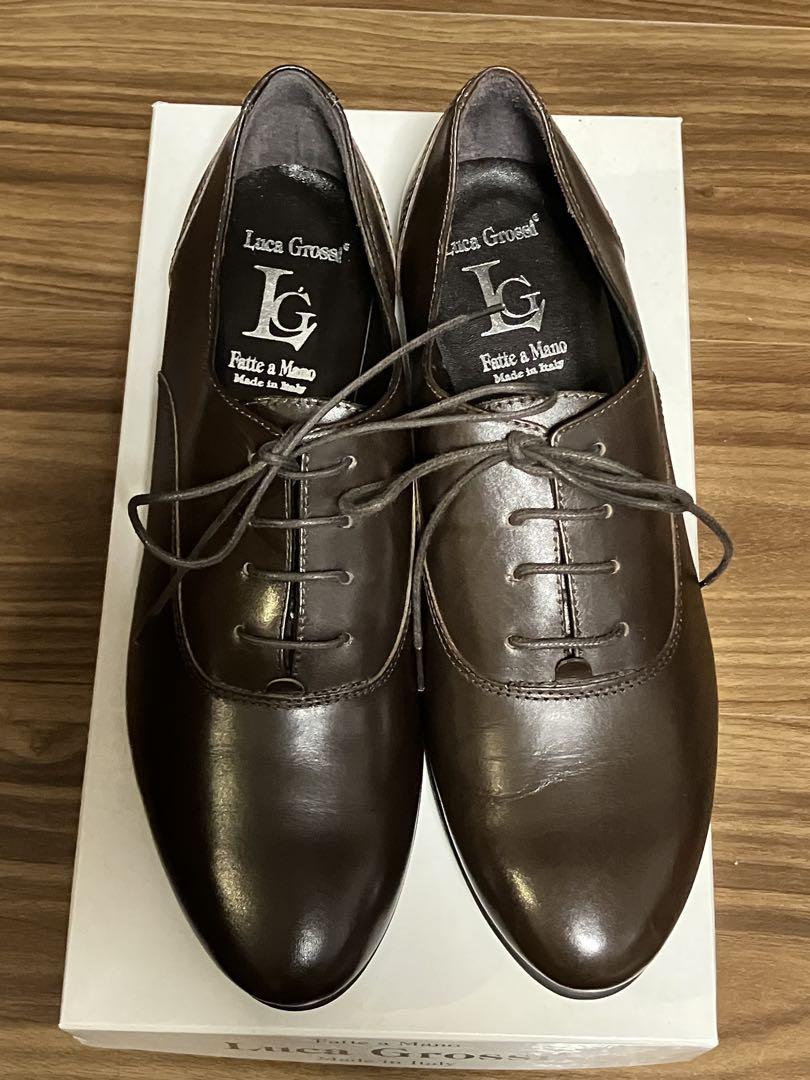 【楽天スーパーセール】 新品 Luca Grossi ダークブラウンレザーレースアップシューズ 37.0 靴