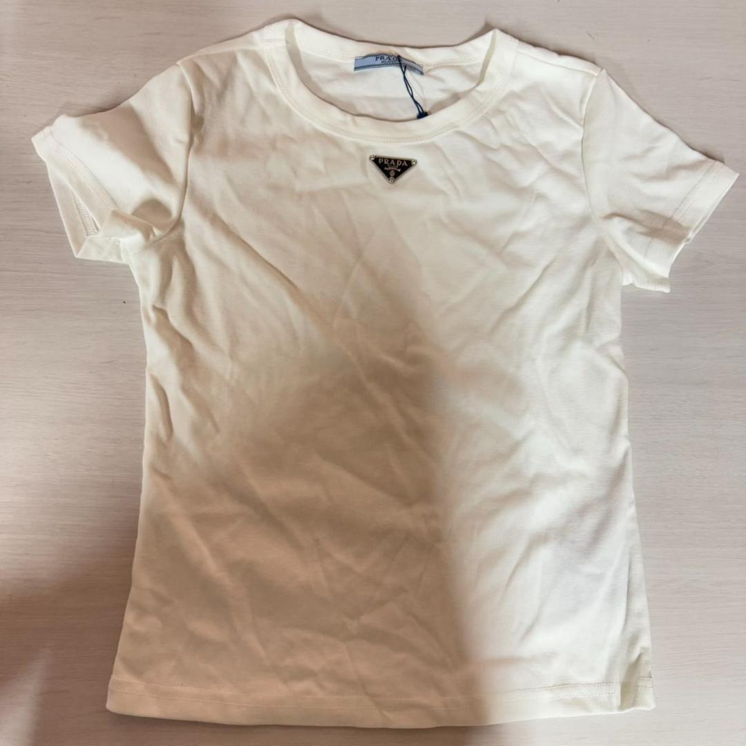 Prada ホワイト ロゴ付き Tシャツ