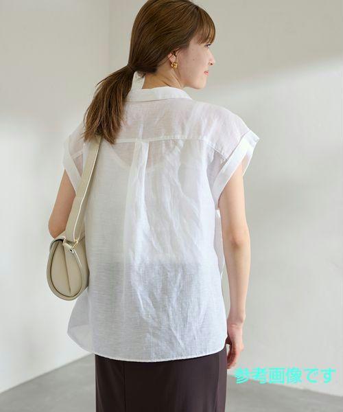 FRAMeWORK◆シアーリネンオープンカラー/半袖シャツ/FREE/リネン/BRW/24-051-220-5050-2-0 FRAMeWORK - FRAMeWORK シアーリネンオープンカラーブラウスの