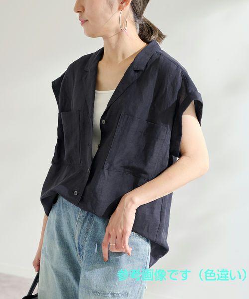 FRAMeWORK◆シアーリネンオープンカラー/半袖シャツ/FREE/リネン/BRW/24-051-220-5050-2-0 FRAMeWORK - FRAMeWORK シアーリネンオープンカラーブラウスの