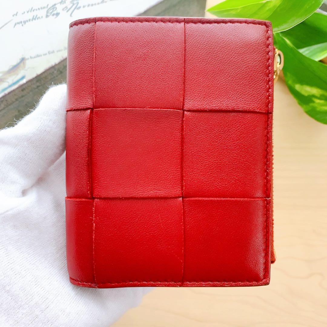 ボッテガヴェネタ マキシイントレチャート 折り財布 ボルドー ダークレッド 赤