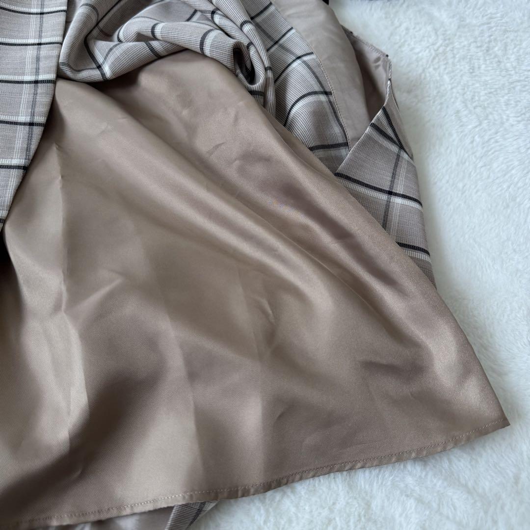 美品 ebure クリアチェックハイネックワンピース ベージュ 38