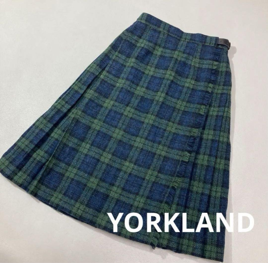 Vintageタータンチェックラッププリーツスカート サイドベルト付き