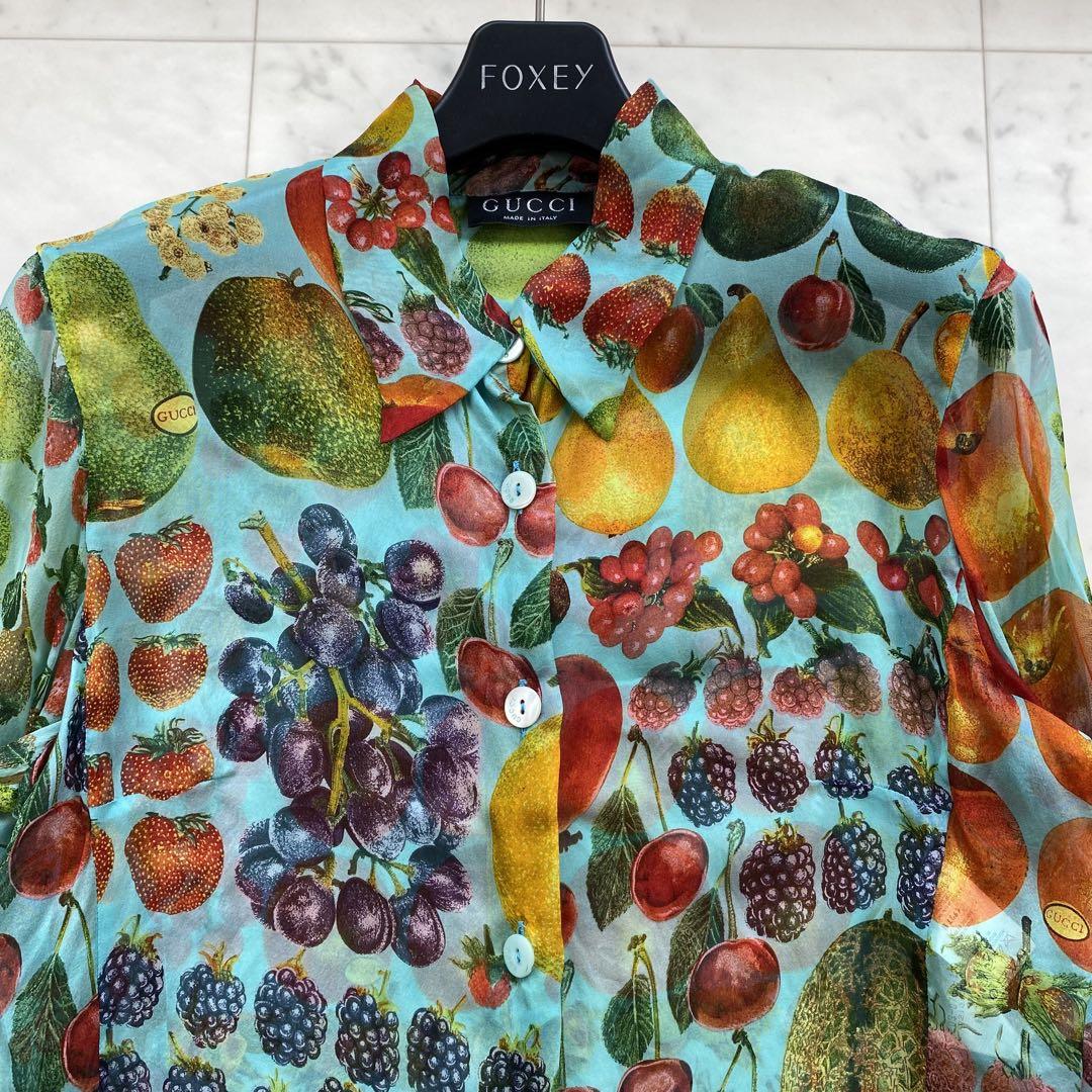 GUCCIグッチフルーツ柄果物カラフルシャツブラウスシルク絹辻ケ