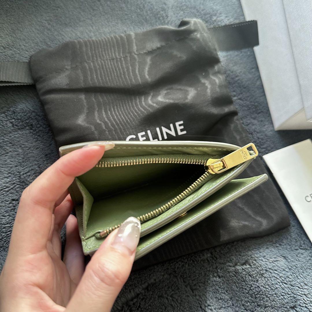 CELINE 三つ折り財布 コンパクトウォレット トリオンフ カーキ