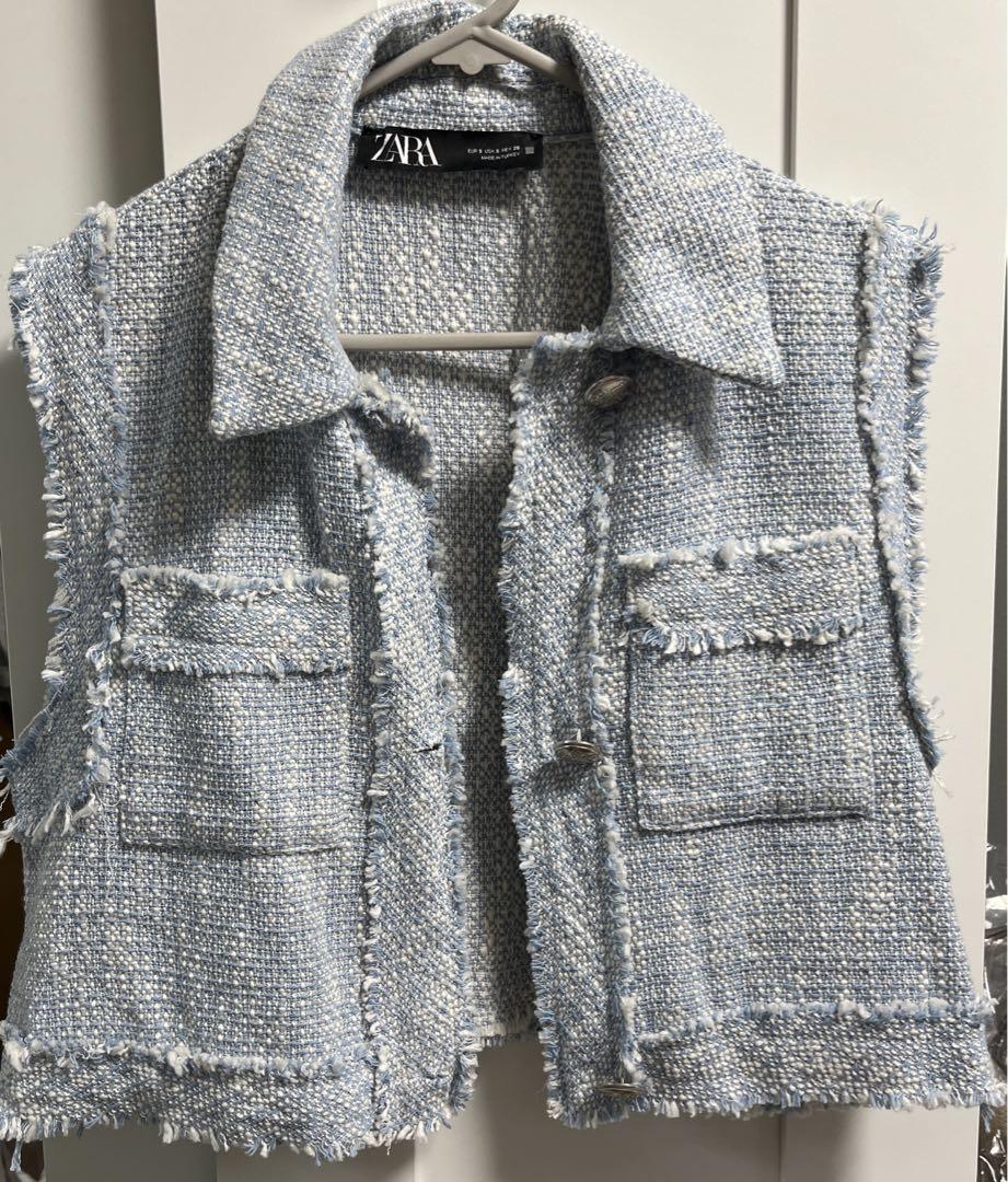 ZARA ダークブルー ツイードベスト