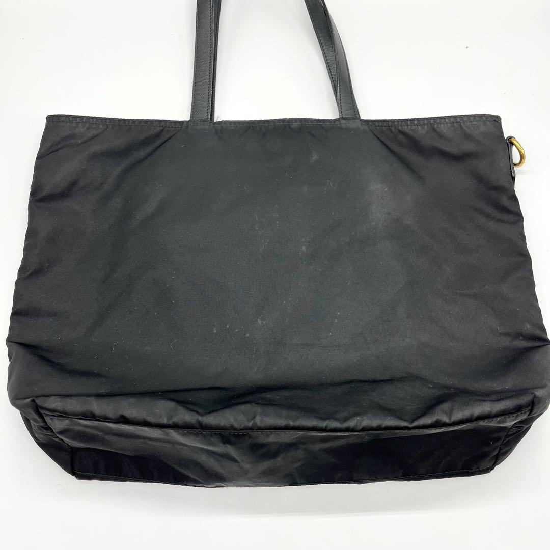 PRADA トートバッグ サフィアーノ×ナイロン 肩掛け 黒 ベア