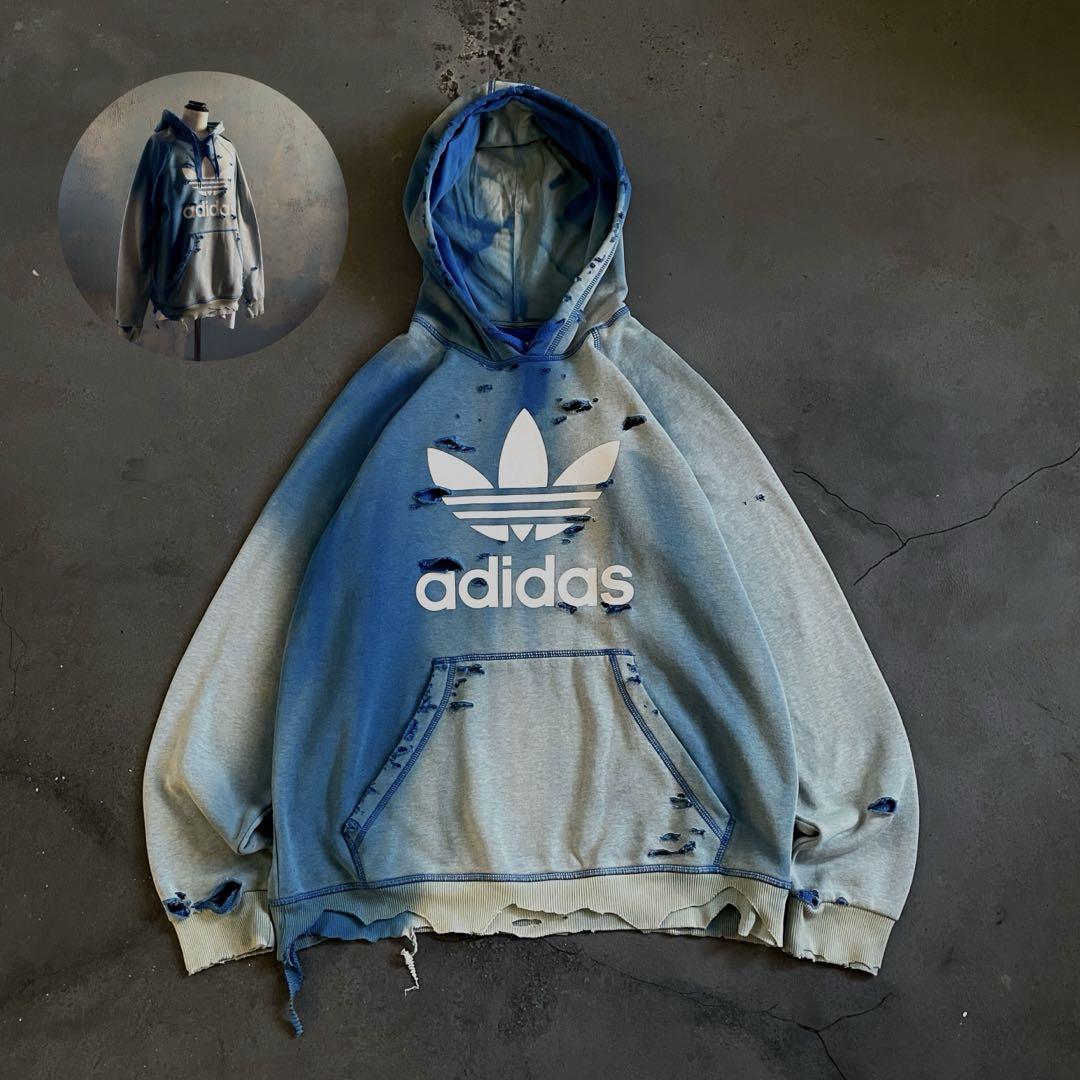 80s☆broken☆USA製☆万国旗タグ☆Boro sweat y2k“broken”鬼フェード“襤褸”O“フードboro sweat - メルカリ