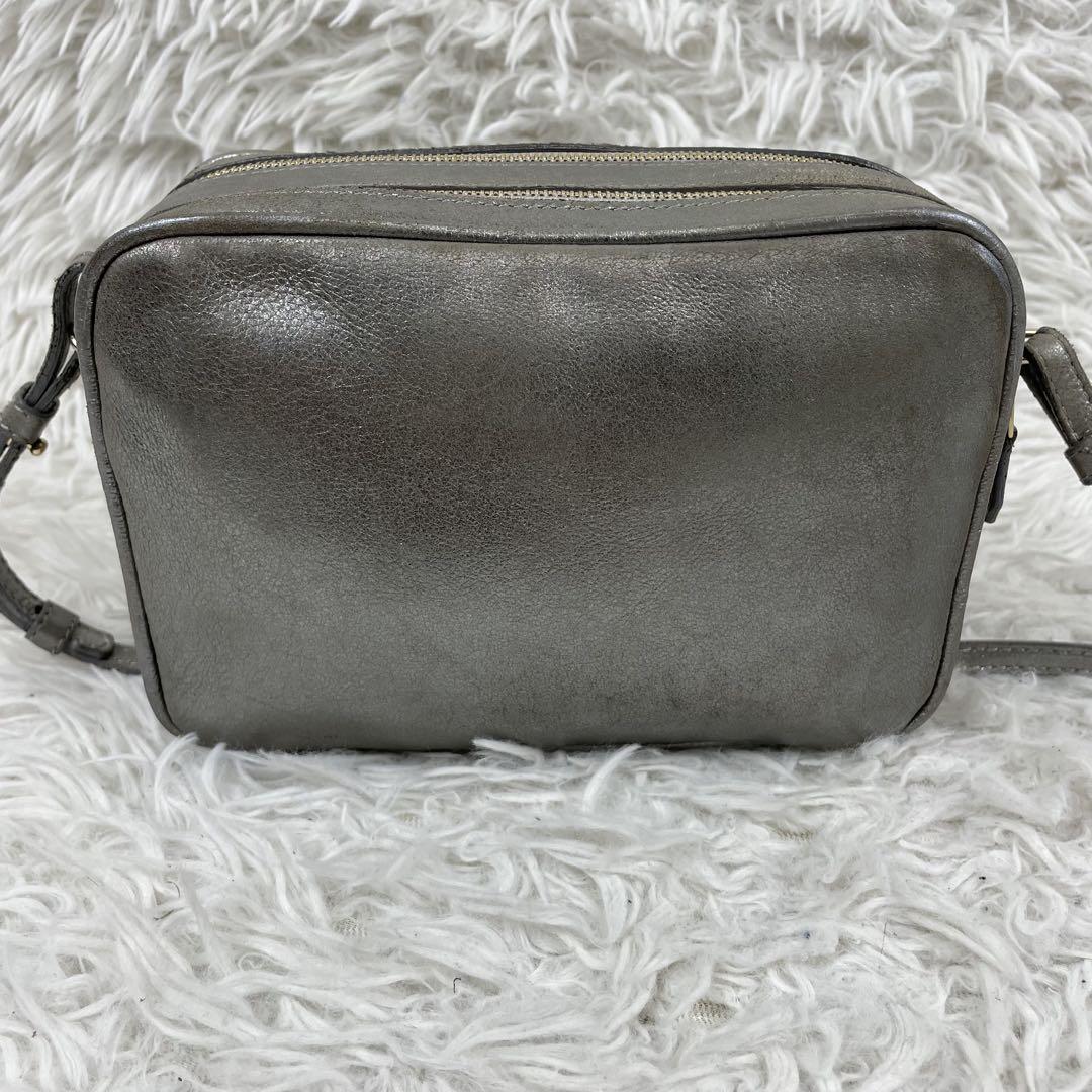 GIORGIO ARMANI ショルダーバッグ シルバー レザー 2室 保存袋