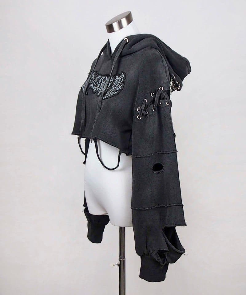 新品 イドラタールテオドール ダメージショート猫耳パーカー D.GRAY 地雷系 新品 イドラタールテオドール ダメージショート猫耳パーカー D.GRAY 地雷系