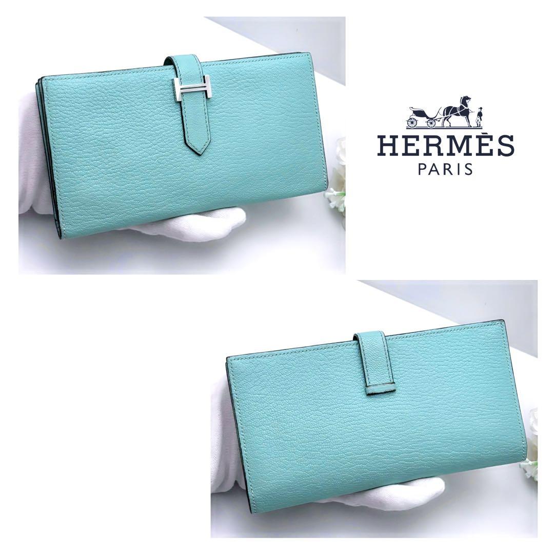 HERMES エルメス べアン スフレ 水色 ブルー 長財布 二つ折り - メルカリ