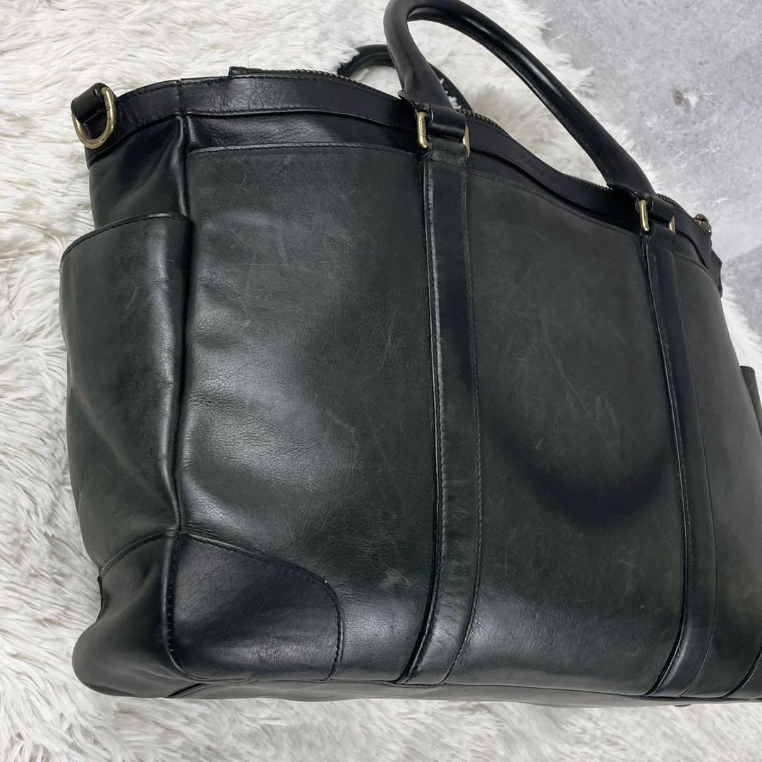 A4可 美品 コーチ レザー 2way ビジネスバッグ ロゴ型押し 深緑
