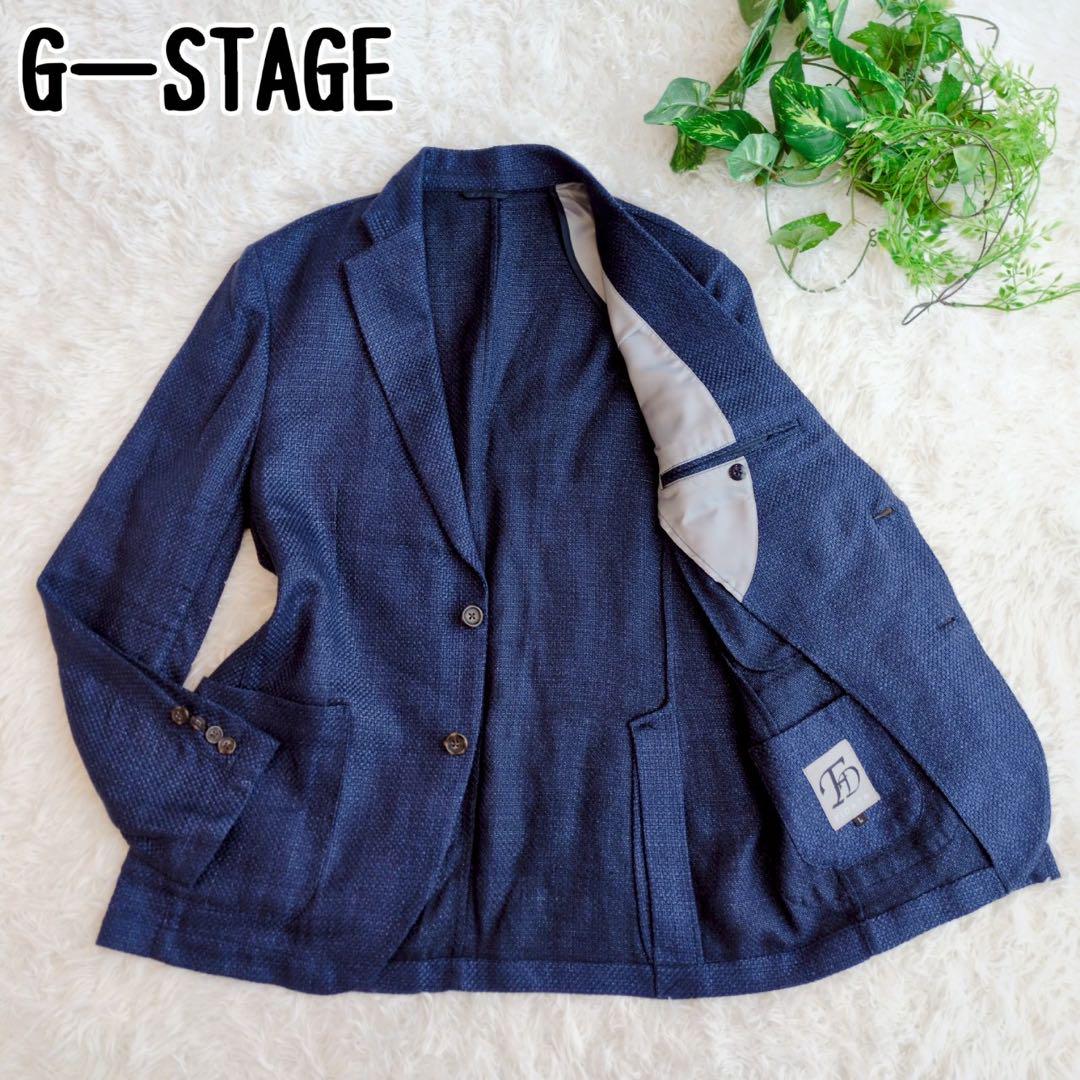 ■美品■ G-STAGE リネン 綿 テーラード ジャケット ネイビー L