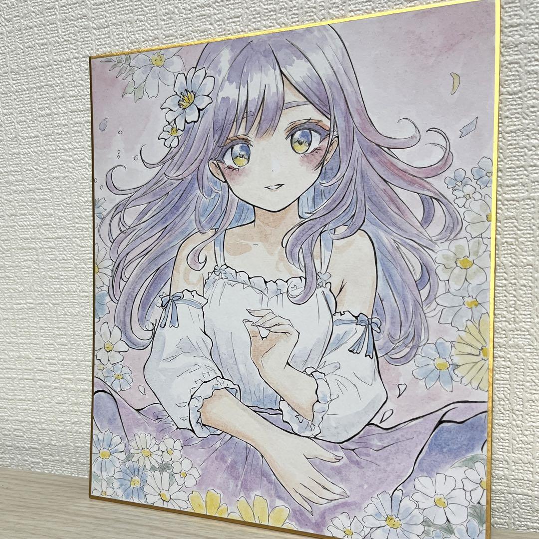手描きイラスト オリジナル 水彩イラスト 花とと少女 - メルカリ