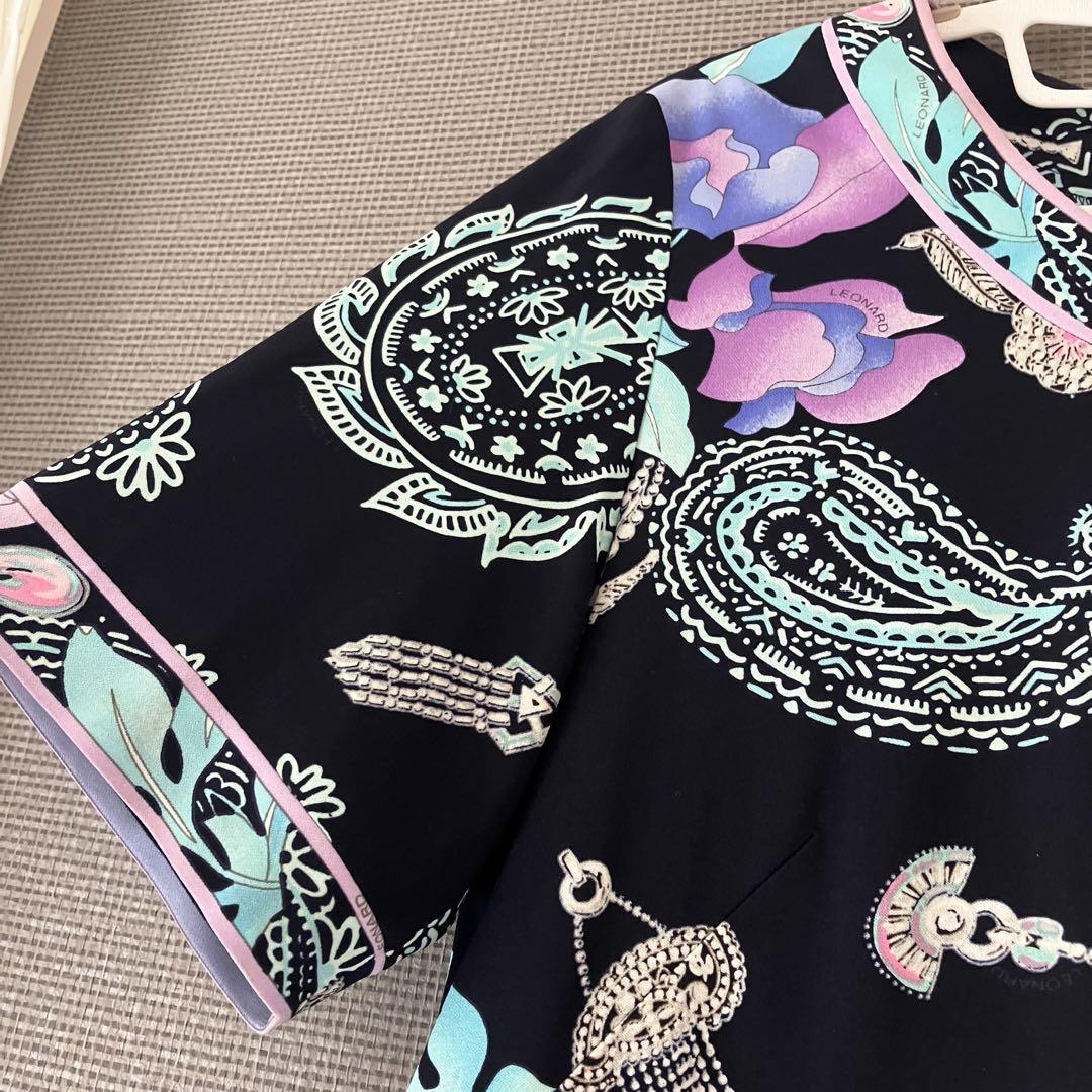 専用★美品✨レオナール カンカン カットソー 花柄 ペイズリー トリム LL