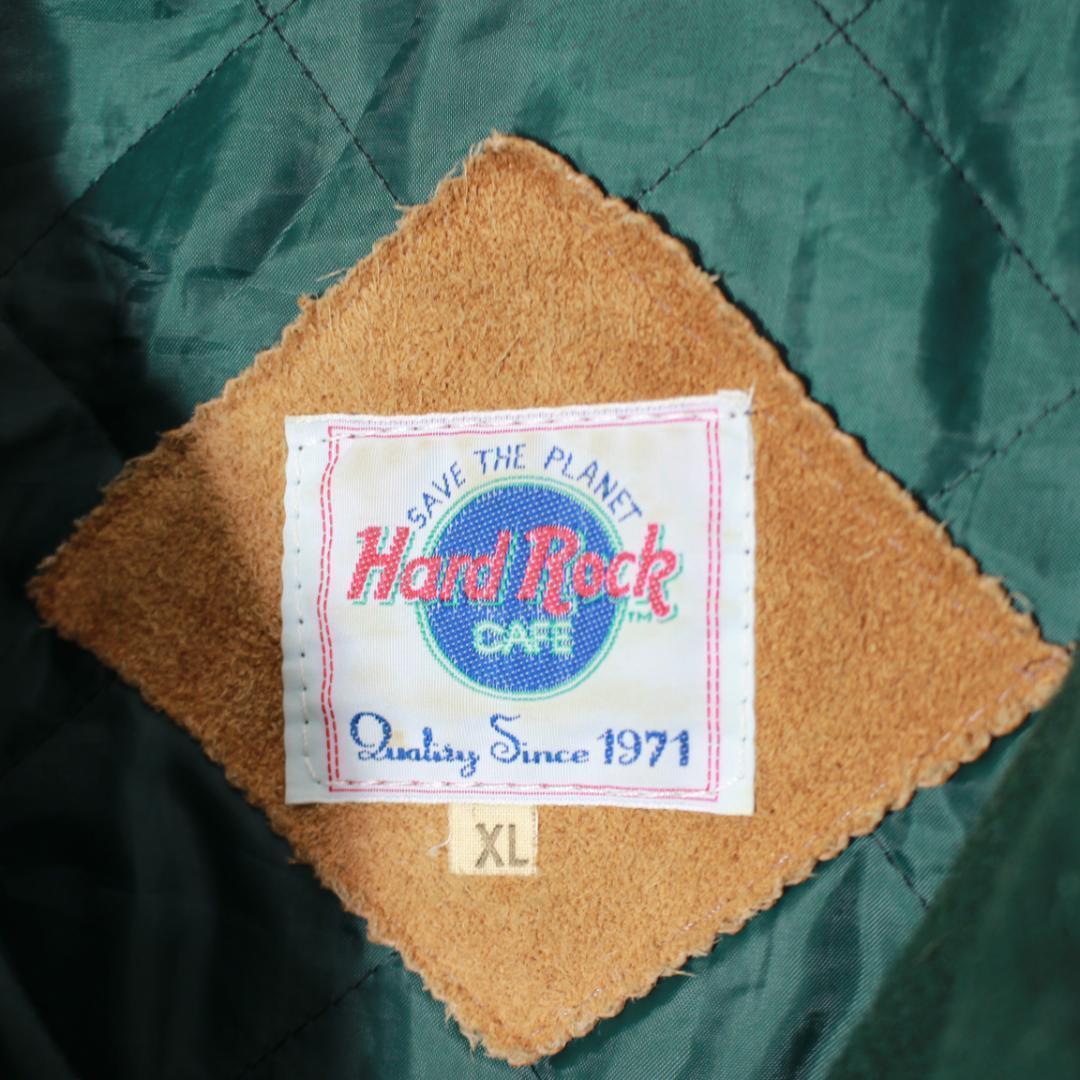 ★美品★ HARD ROCK CAFE スタジャン L ウール ハードロックカフェ XL スタジャン 袖スウェード ウール 緑