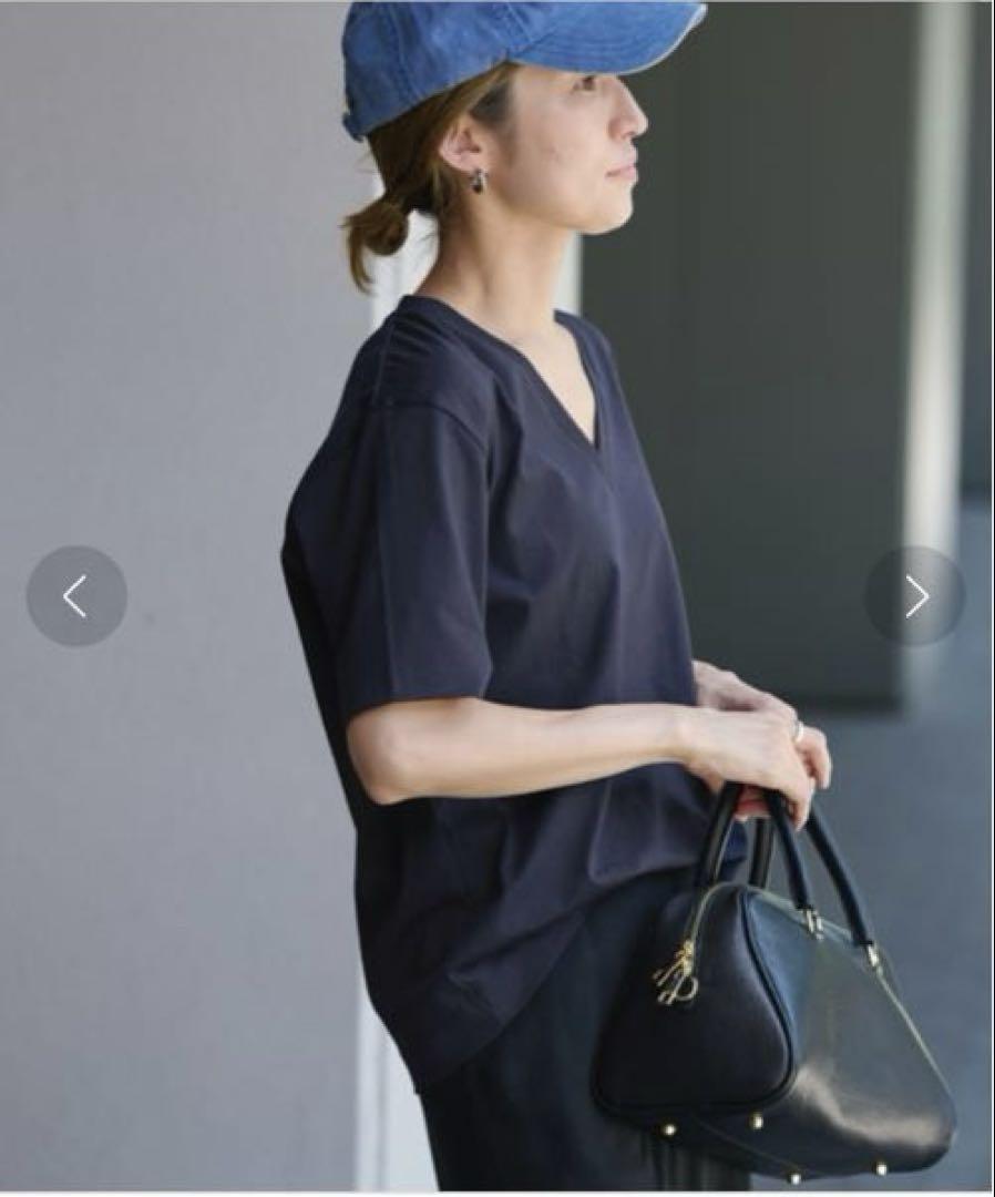 〈FRAMeWORK 〉LOEFF 別注スビン天竺VネックTシャツ/ネイビー