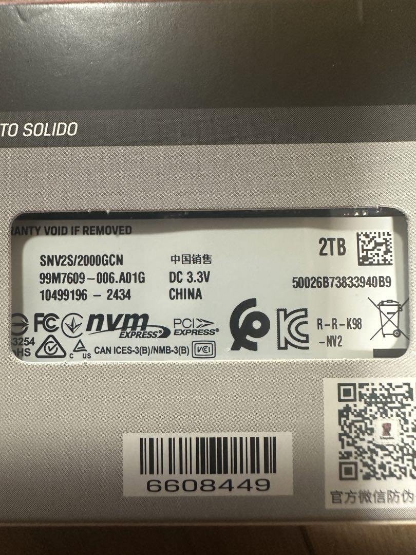 新品未使用 2TB Kingston Nv2 Nvme M2 Ssd