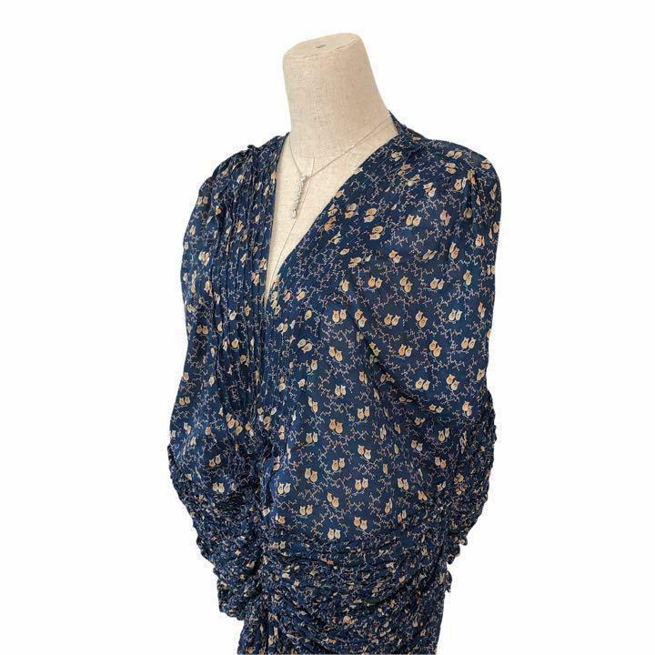 【美品】ズッカ 流麗ワンピース 花柄 藍色 M ハイセンス 216