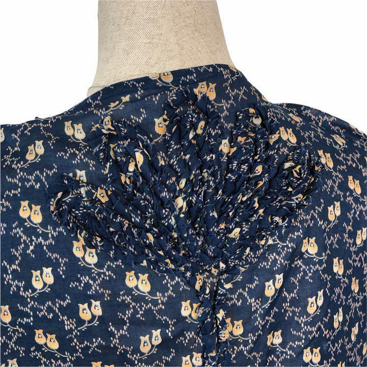 【美品】ズッカ 流麗ワンピース 花柄 藍色 M ハイセンス 216