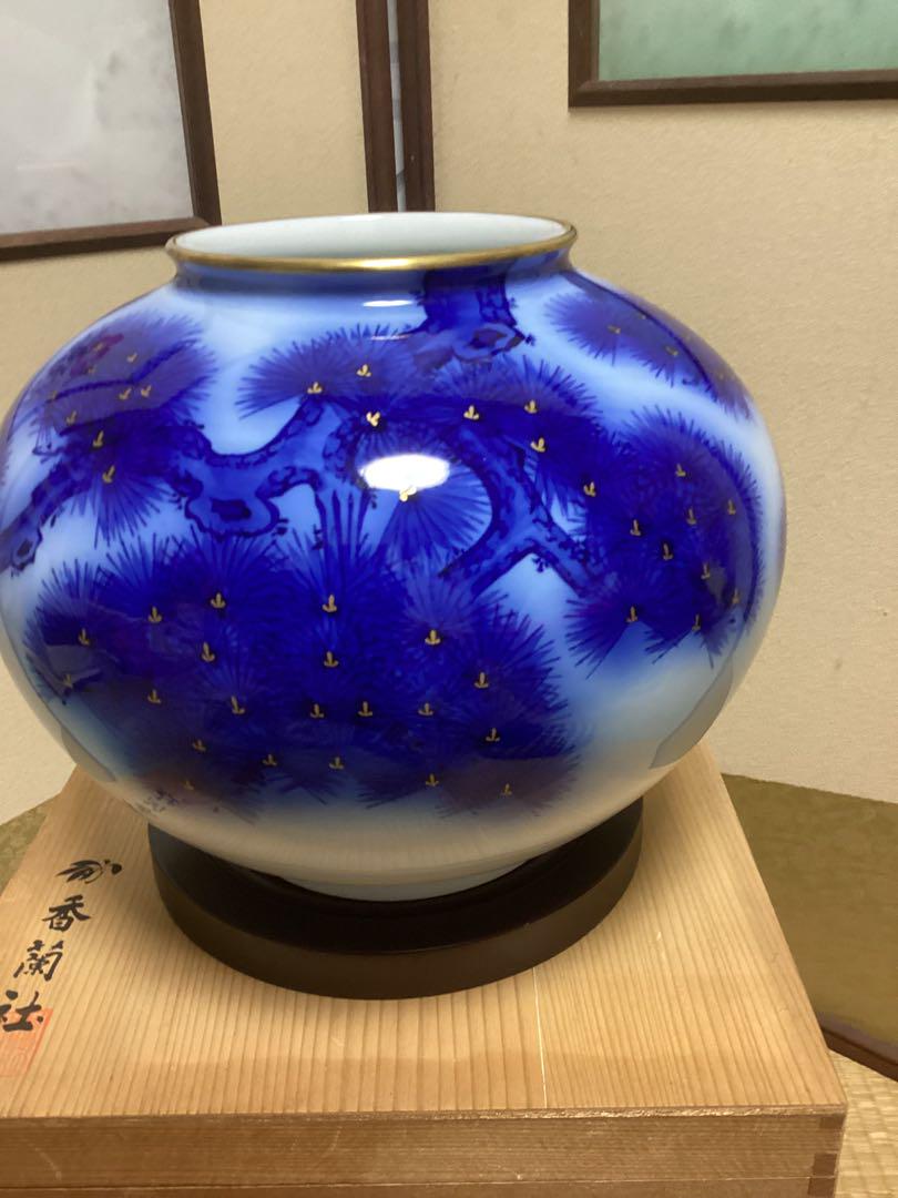 香蘭社　花瓶　老松　台付【箱入】