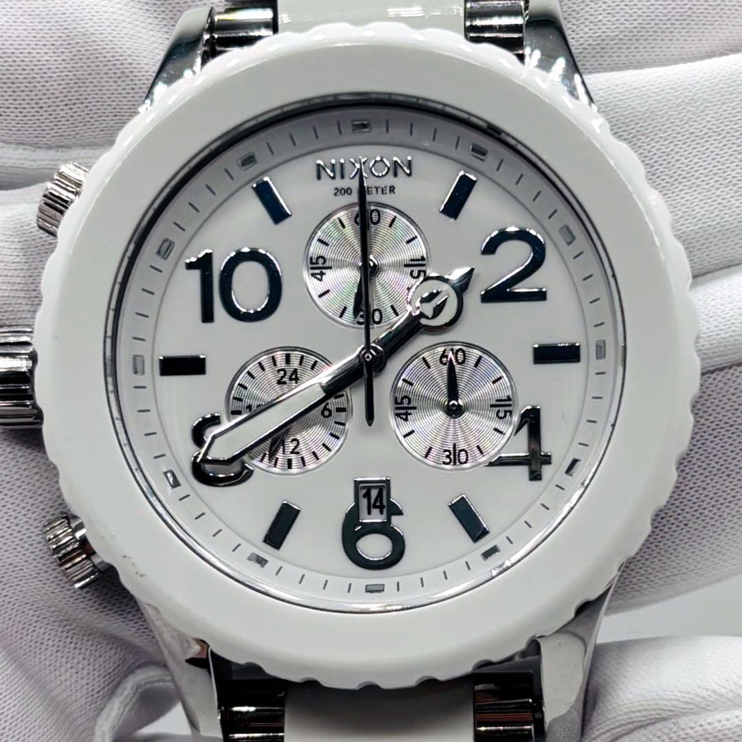 【美品】NIXON 42-20 CHRONO ニクソン クロノ ホワイト シルバ