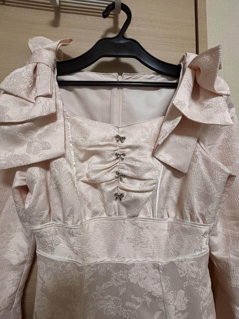 shoulder ribbon jacquard dress Rosé Muse