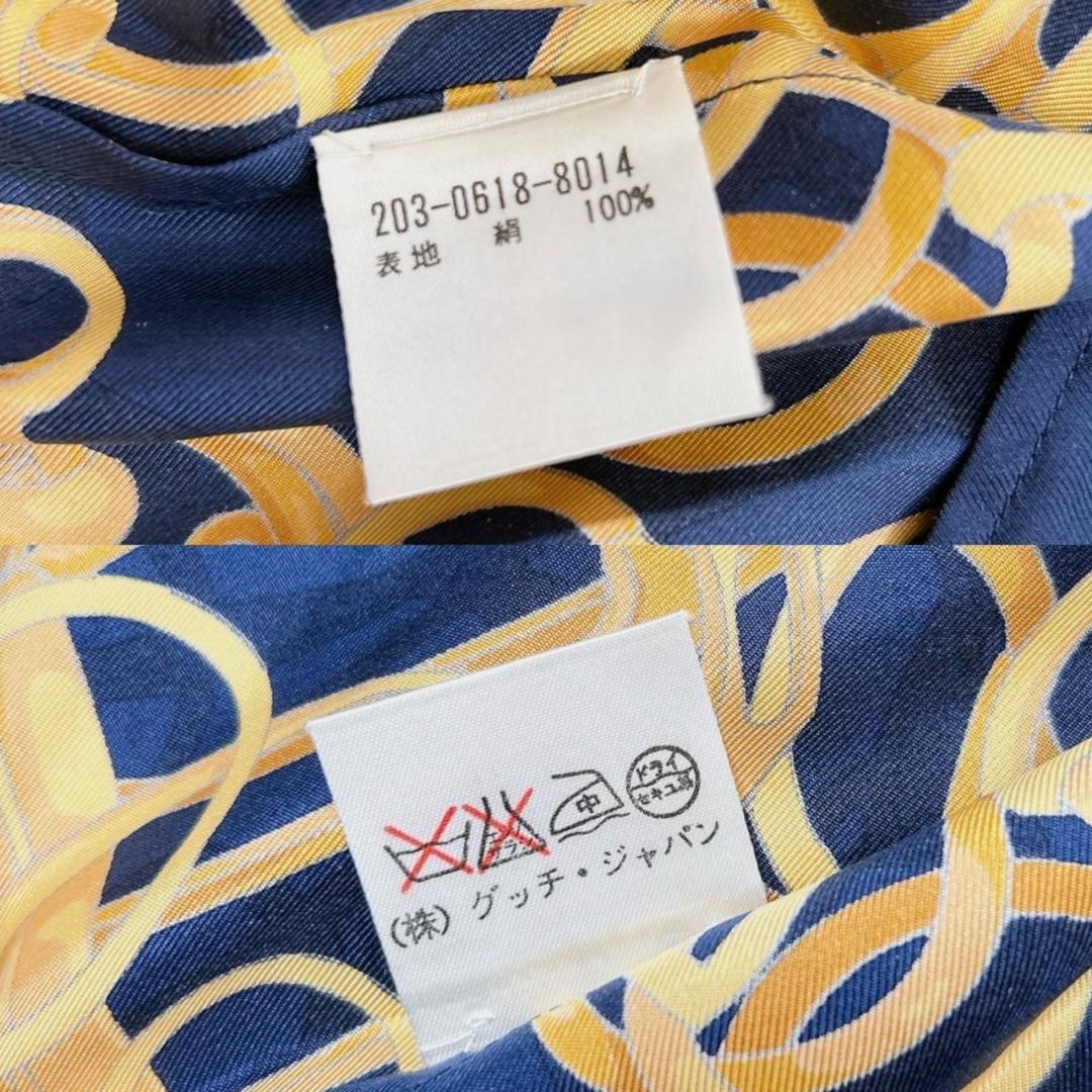 ☆美品☆グッチ シルク長袖シャツ 40 ホースビット柄 ネイビー 金 開襟 画像3