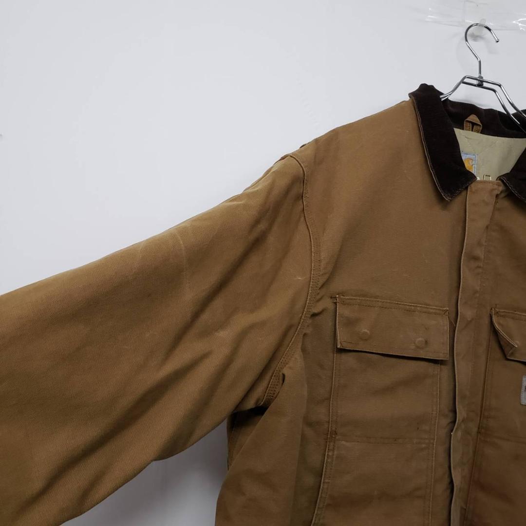 古着 90s USA製 カーハート ワンポイントロゴ ダックジャケット ベージュ 画像6
