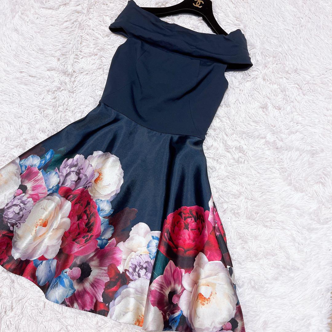 TED BAKER オフショル 花柄 フレア ワンピース ドレス ネイビー