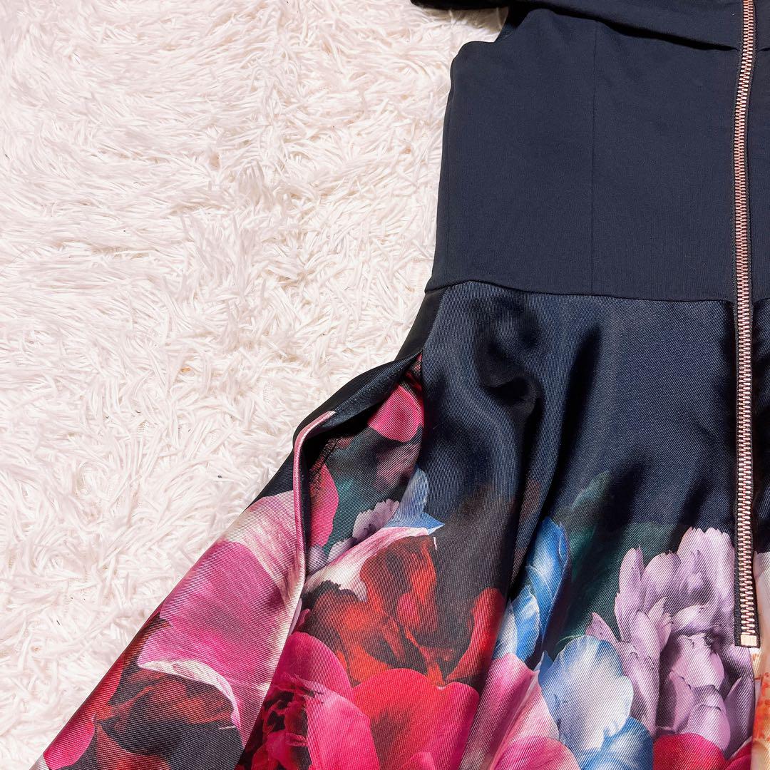 TED BAKER オフショル 花柄 フレア ワンピース ドレス ネイビー