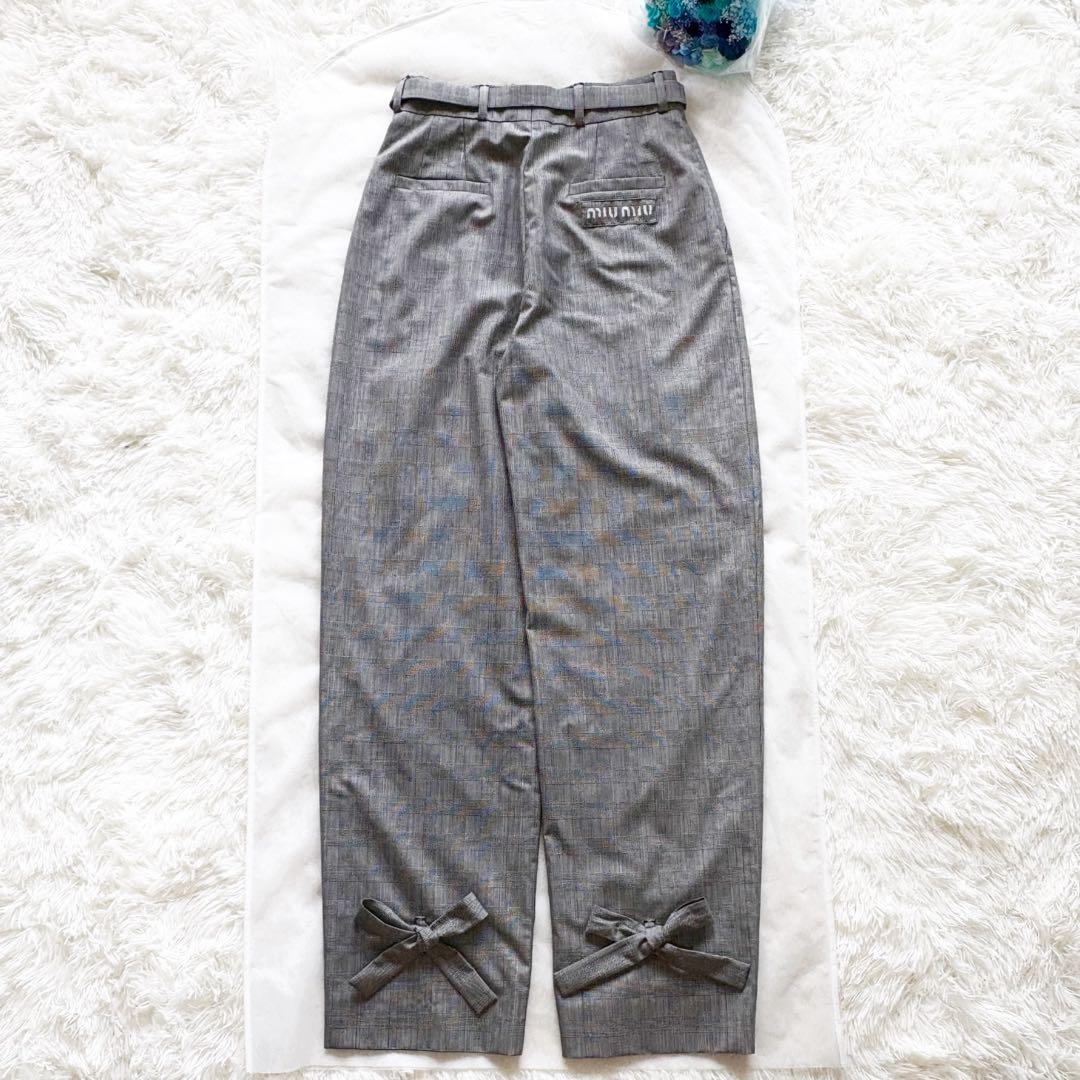 美品*ミュウミュウ チェック ワイド パンツ ガチャベルト リボン 大きいサイズ 美品*ミュウミュウ チェック ワイド パンツ ガチャベルト リボン 大きいサイズ