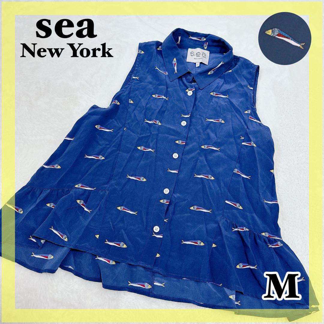 ✨希少✨シーニューヨーク シルク100% フィッシュ柄ノースリーブシャツ 魚 M