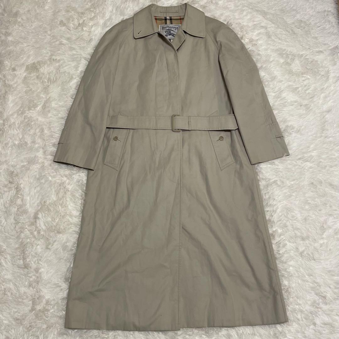 【ロング丈】バーバリー ステンカラーコート ノバチェック ベージュ Sサイズ