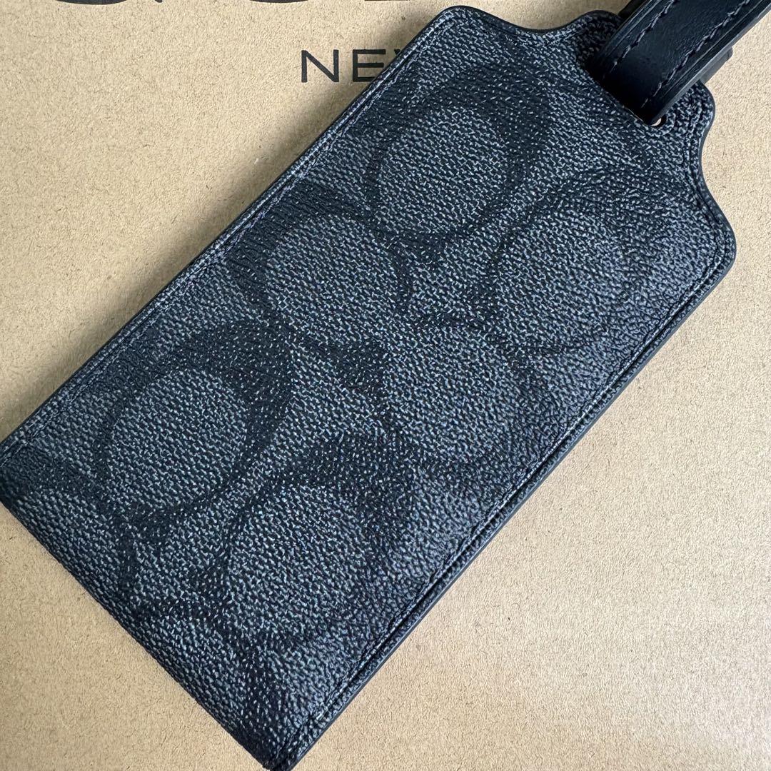 COACH ブラック チャコール　レザー 旅行　ラゲッジタグ　ネーム　黒　パス