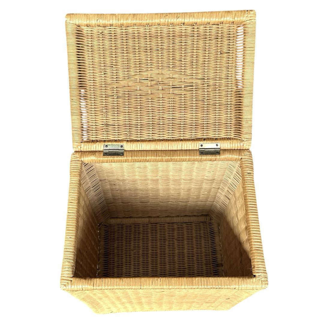 ラタン 籐 籠 蓋付 フタ 脚付 W48.5cm D35cm H41cm