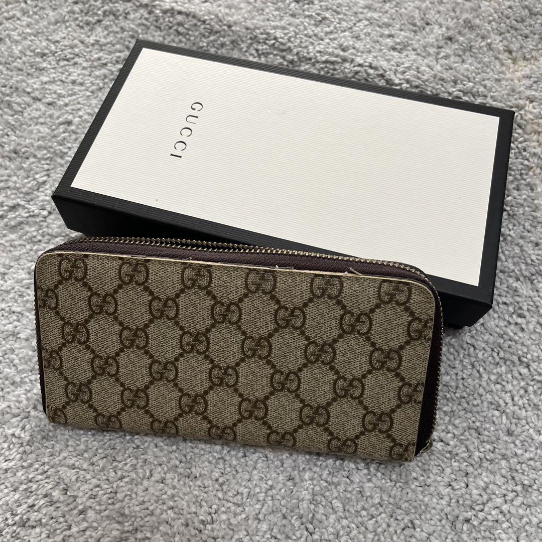 GUCCI　ラウンドファスナー　GGスプリーム　ピオニー　長財布　ベージュ　希少 GUCCI グッチ 長財布 GGスプリーム ラウンドファスナー - メルカリ