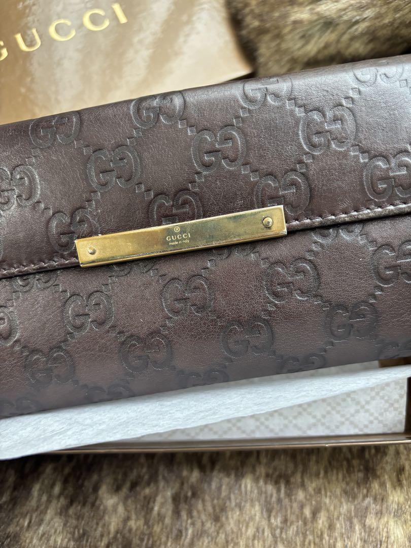 GUCCIシマ 長財布 レザー ダークブラウン 札入れ