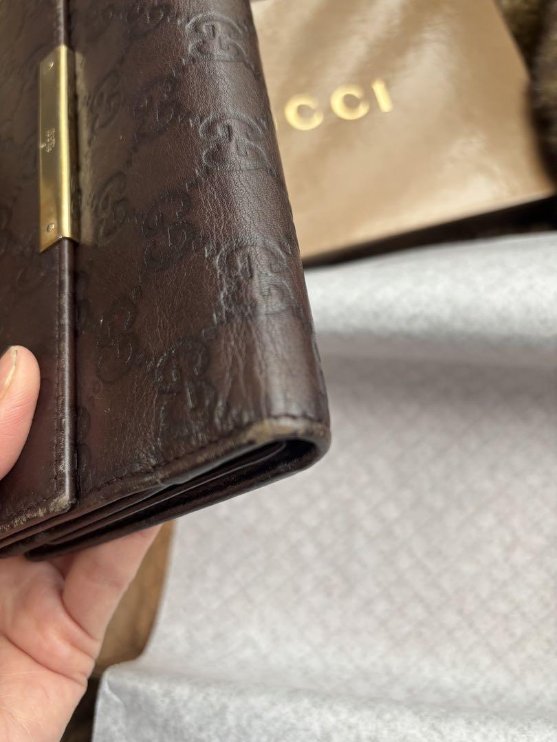 GUCCIシマ 長財布 レザー ダークブラウン 札入れ
