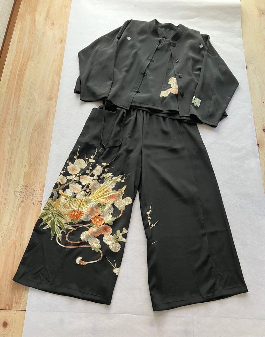留袖リメイク　着物リメイク　チャイナジャケット　パンツ　ベスト　アンサンブル