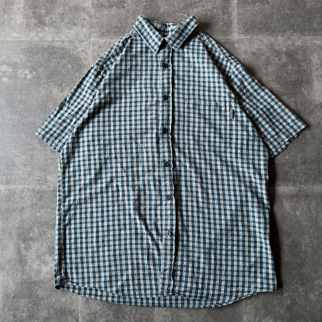 90-00s Woolrich ミニチェック柄 半袖シャツ L ネイビーA209