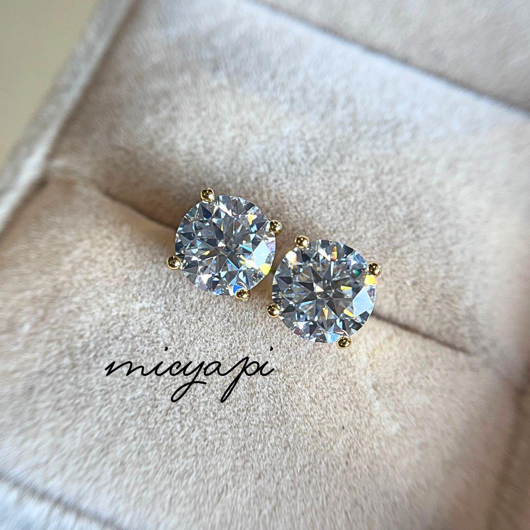 ビッグ割引 モアサナイト メルカリ - ゴールド ピアス 一粒ダイヤモンド 4爪 2ct アクセサリー