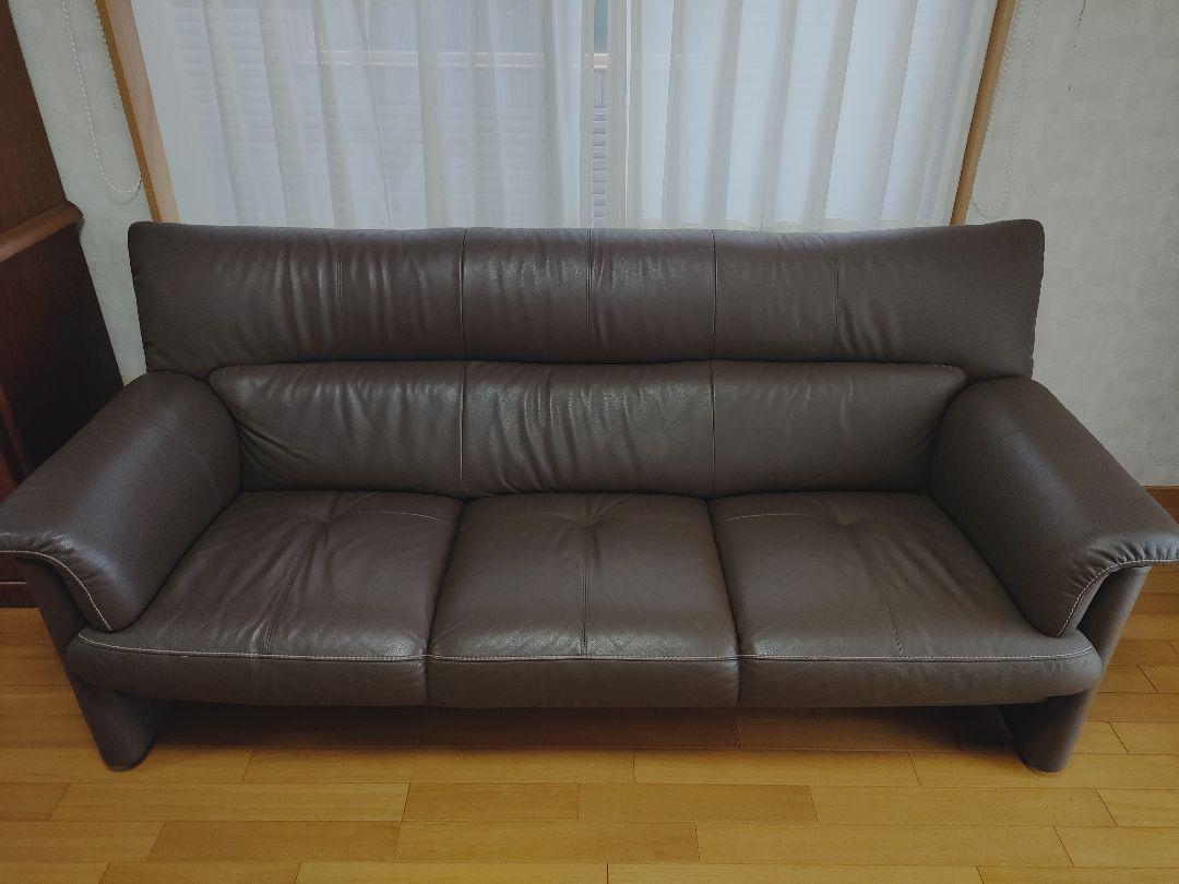 【最終値下げ】美品 カリモク 3人掛け ソファ チターノ ブラウン 茶色 本革