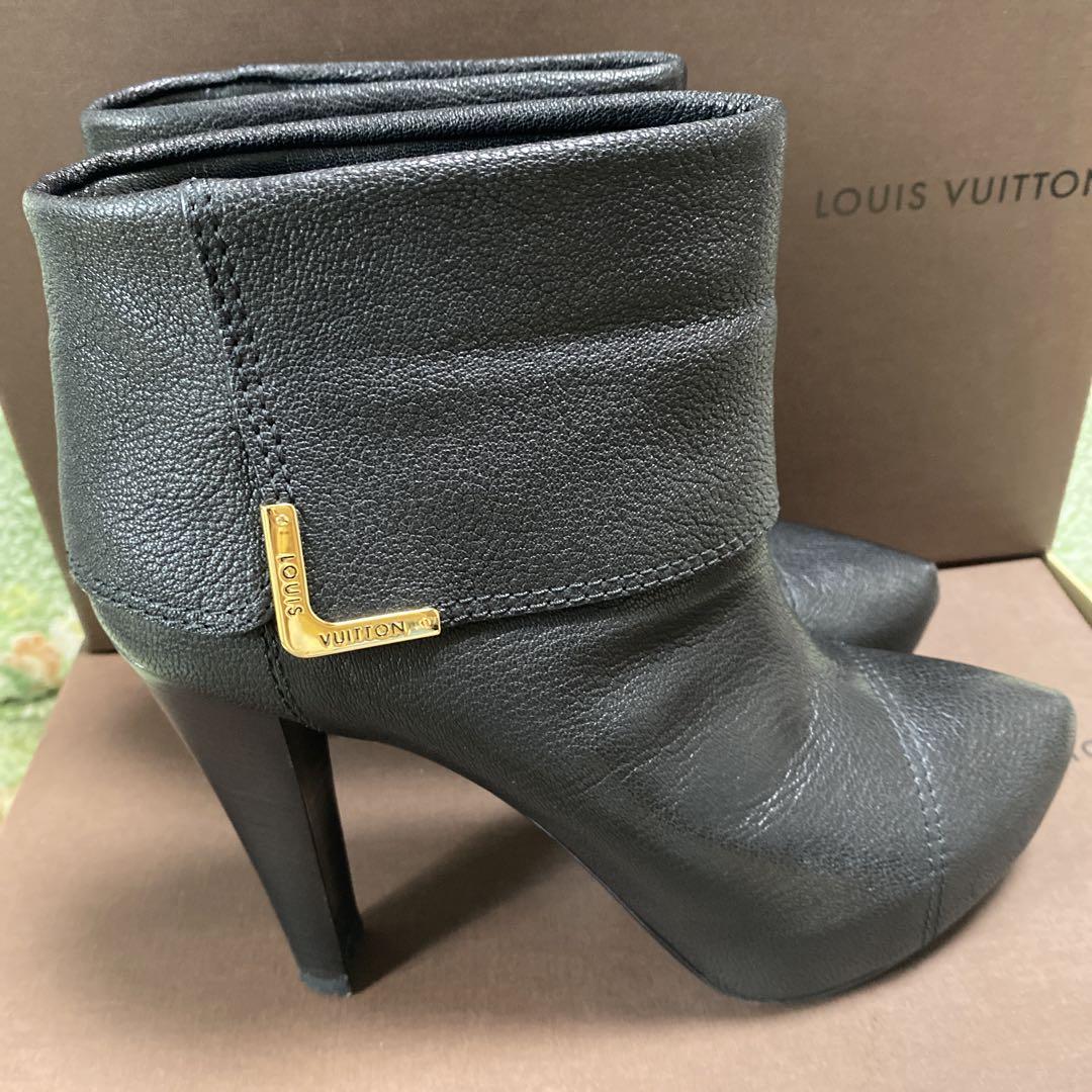 【美品】Louis Vuitton ブラック レザー ブーティ【付属品アリ】
