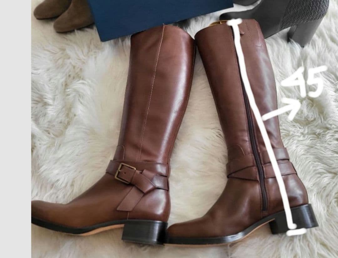 コールハーン ロングブーツ サイドジップ ベルト レザー ブラウン