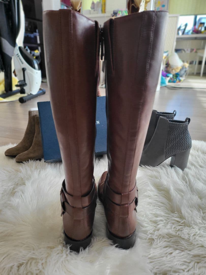 コールハーン ロングブーツ サイドジップ ベルト レザー ブラウン